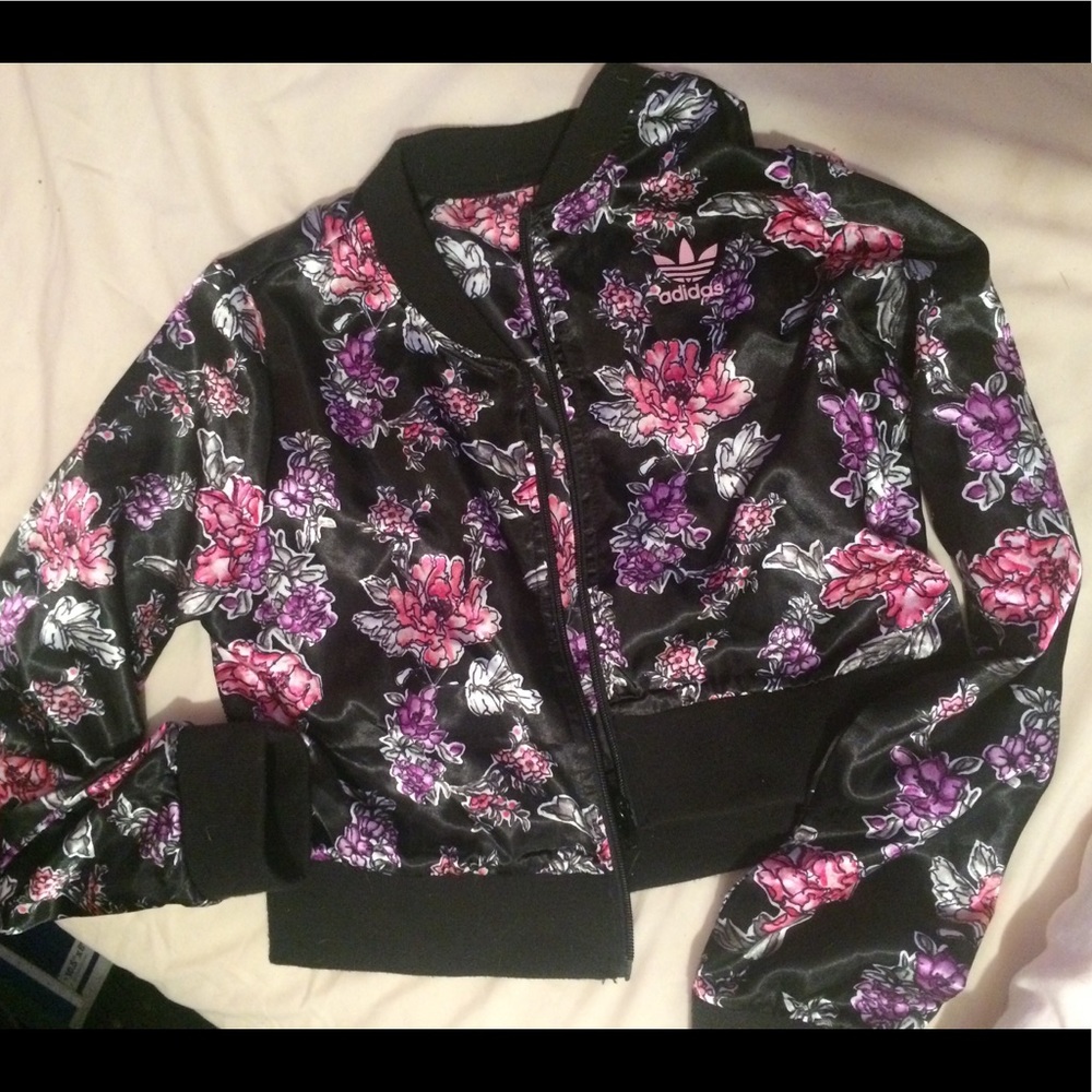 ADIDAS authentic floral black crop jacket