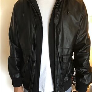 Obey Double Zip Faux Leather Zip Up Sweater Hoodie