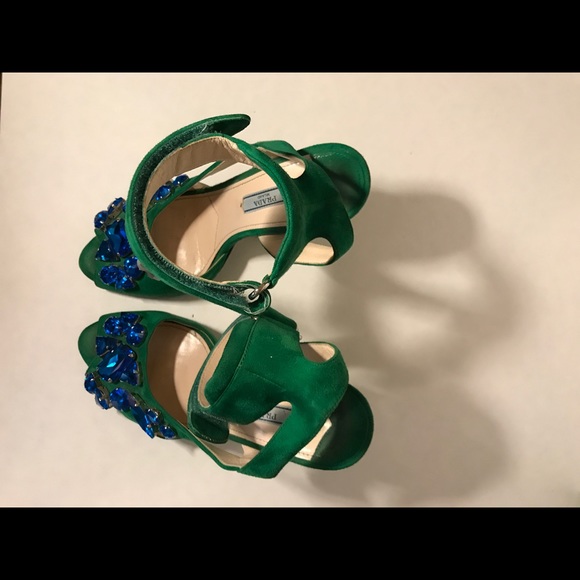PRADA Green Suede Jeweled Platform Sandal w/Strap - Picture 4 of 8