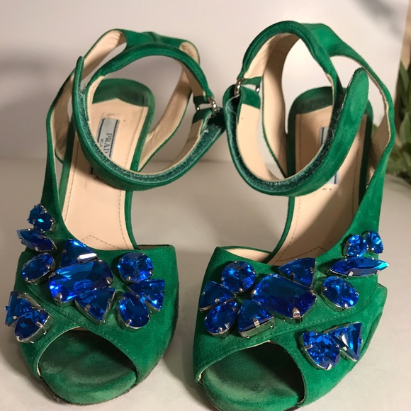 PRADA Green Suede Jeweled Platform Sandal w/Strap - Picture 5 of 8