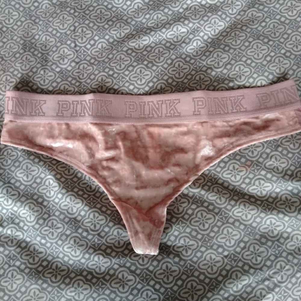 Pink velvet thong