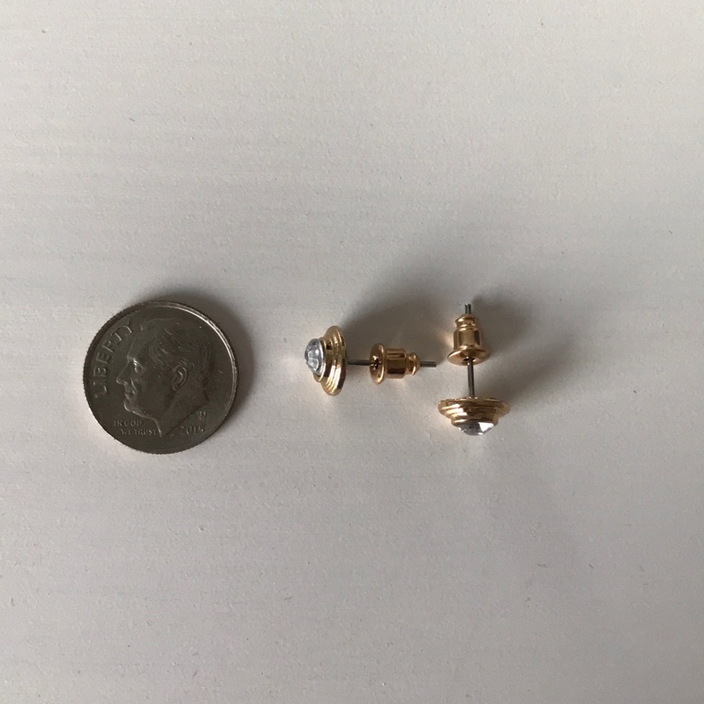 Halo White Sapphire + Gold Stud Earrings - Picture 3 of 3