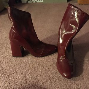 ZARA burgundy sock heel ankle leather boots
