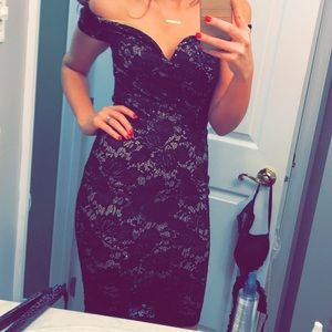Sequin and Lace off the shoulder cocktail dress