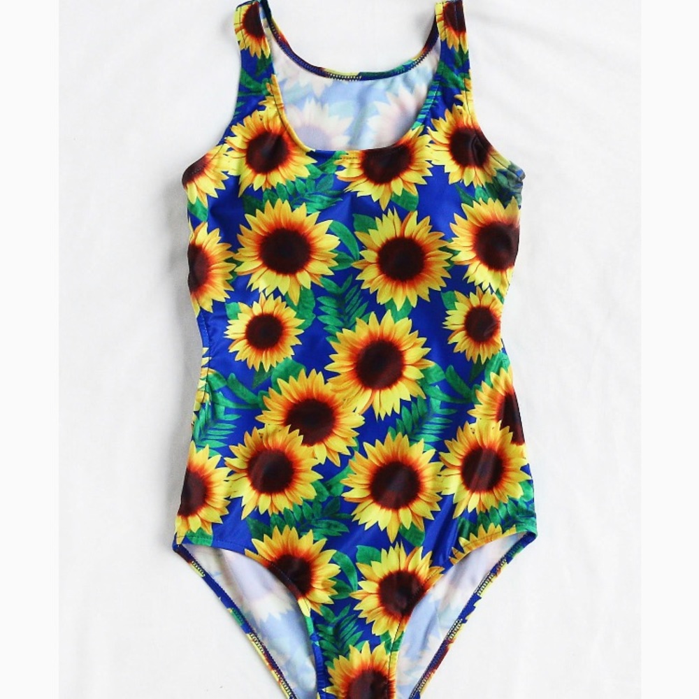 Sunflower Print Scoop Neck Swimsuit