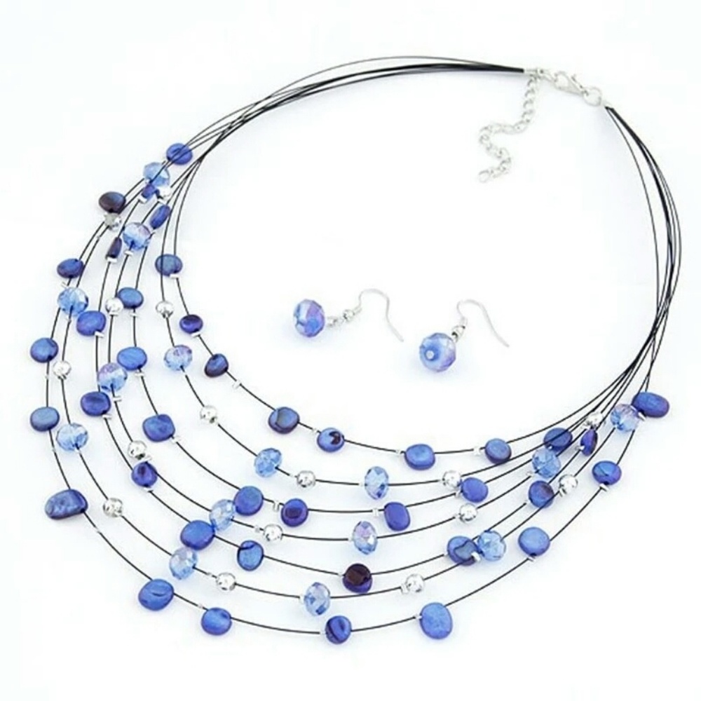 Blue necklace and earring jewelry set