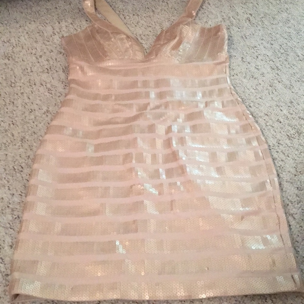Bebe tan and sequin party dress