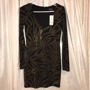 Black and gold dress from Bebe. Perfect for NYE!