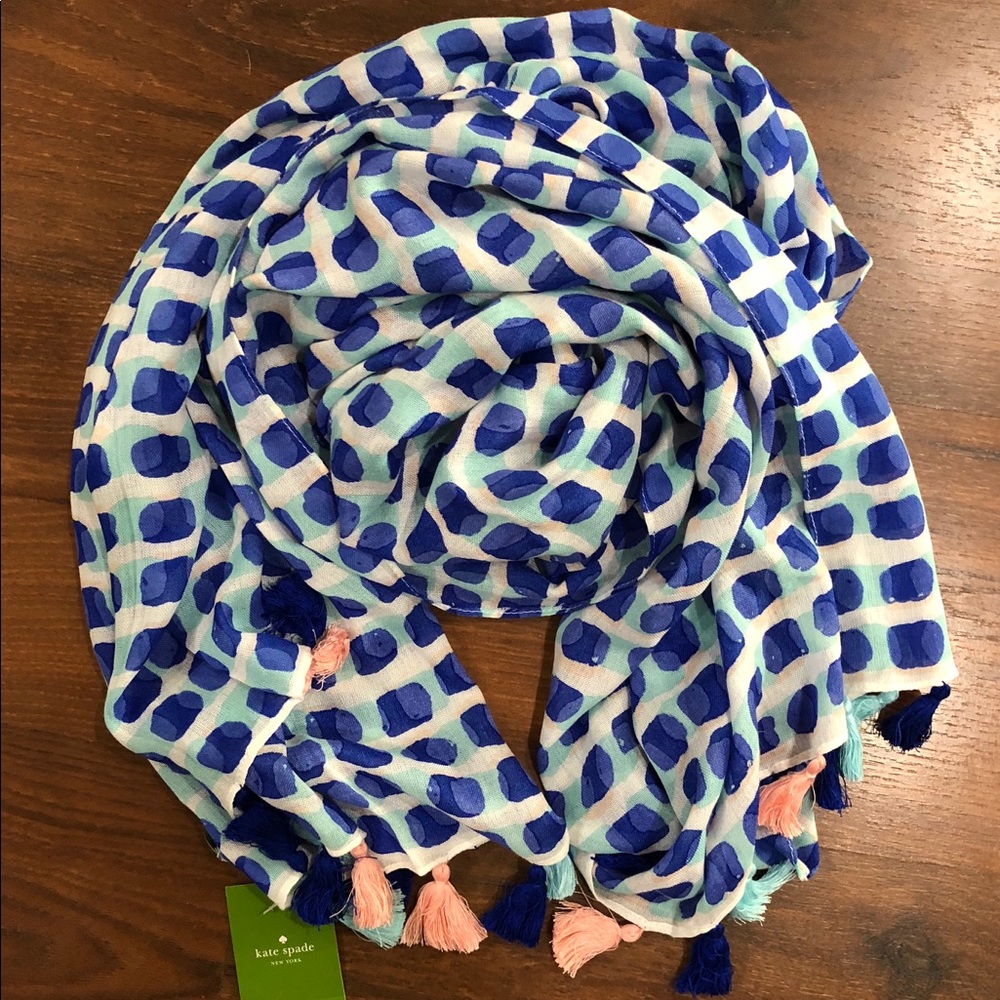 Kate Spade island stamp scarf adventure blue NWT