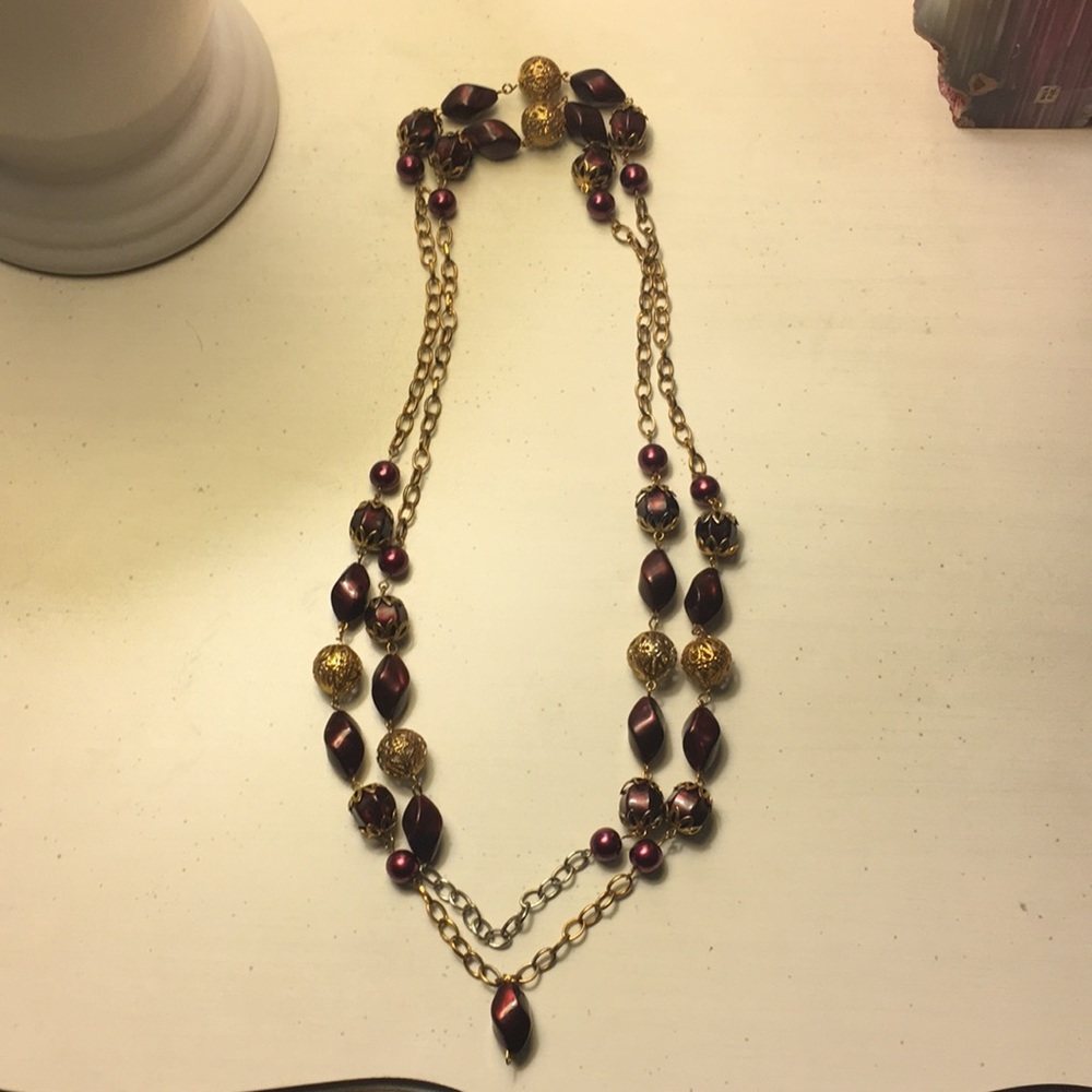 Beaded Fashion Necklace - Wine