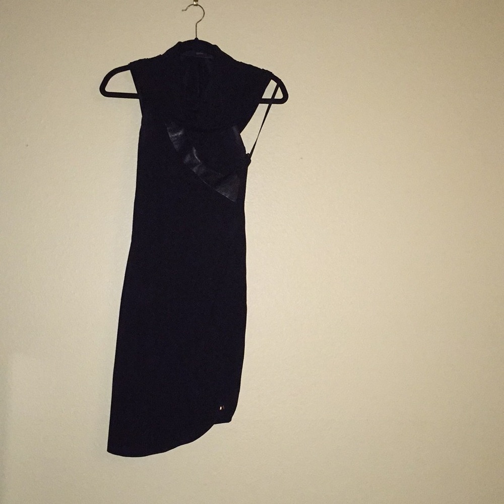 Black leather and fabric dress