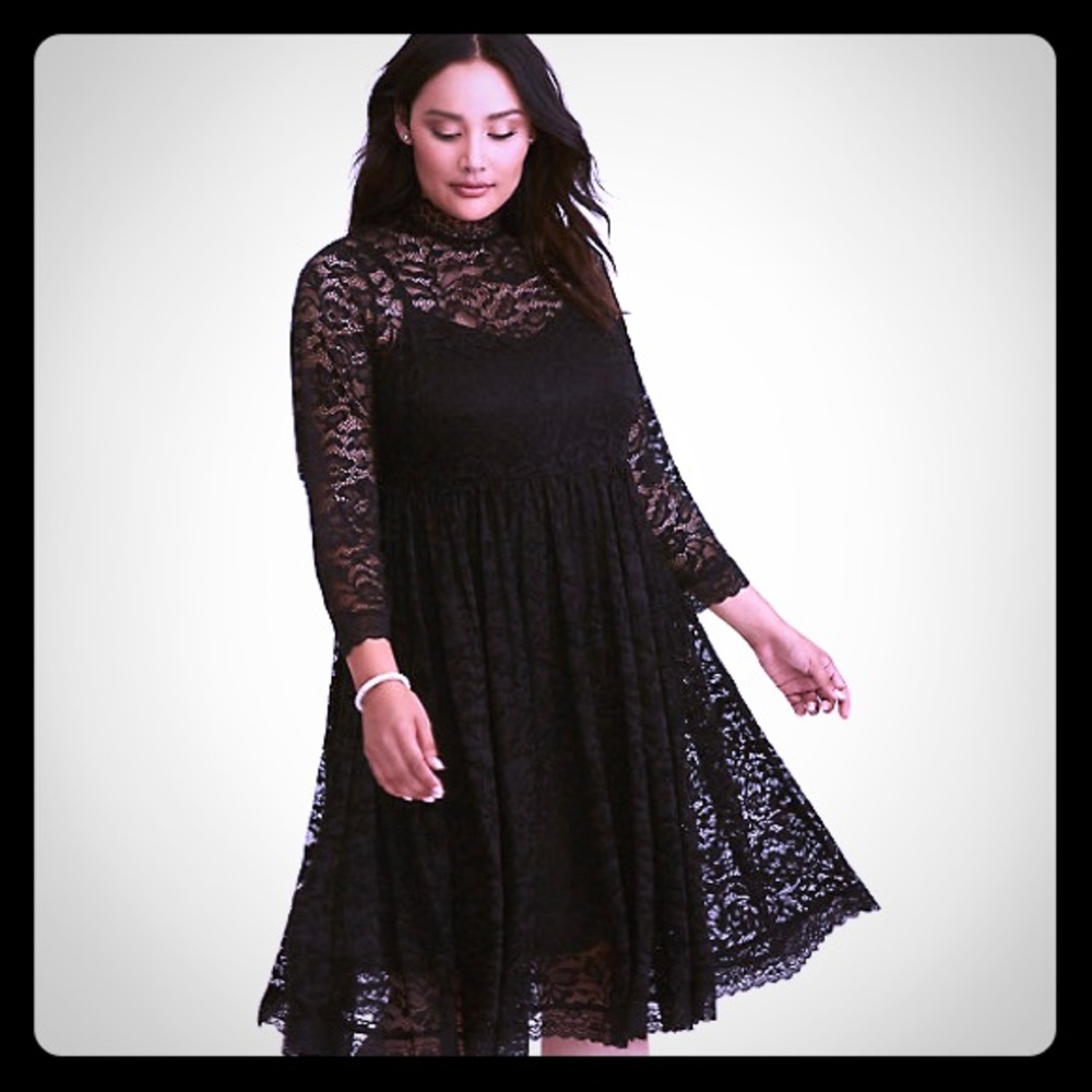 Torrid black lace high neck midi dress