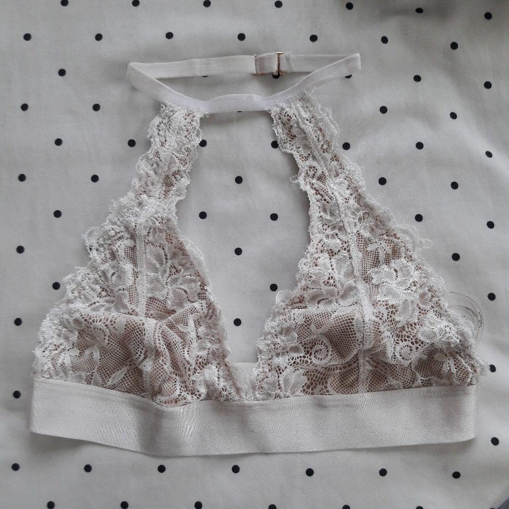 Cream Lace High Neck Bralette