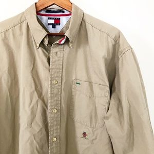Tommy Hilfiger Crest Embroidered Tan Button Down