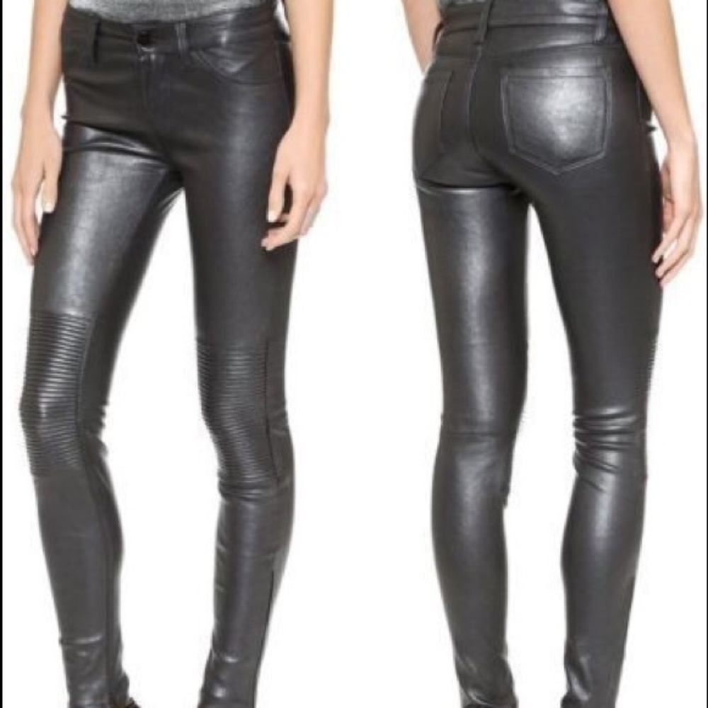 J BRAND Lambskin Leather Moto Skinny Pants 29