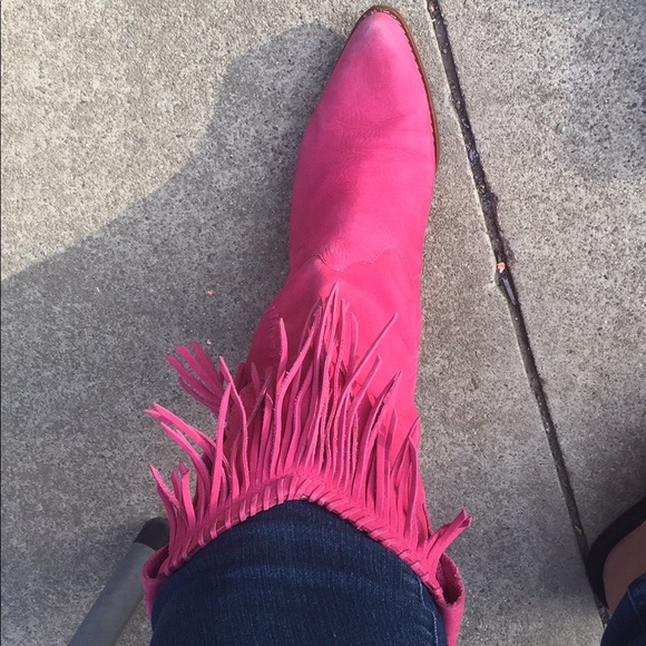 pink fringe boots