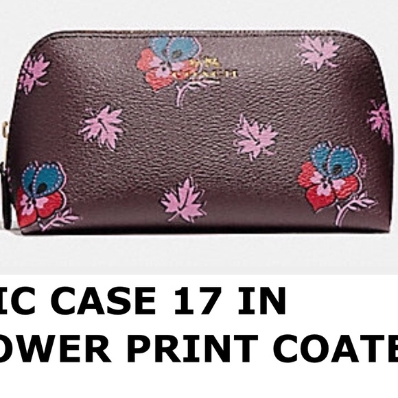 NWT Authen. COACH COSMETIC CASE Wildflower Oxblood - Picture 1 of 5
