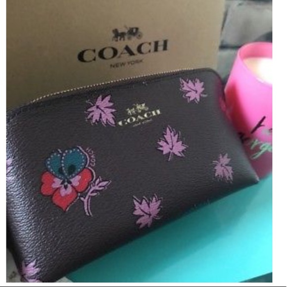 NWT Authen. COACH COSMETIC CASE Wildflower Oxblood - Picture 2 of 5