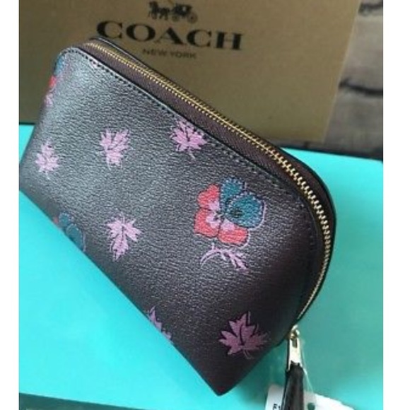 NWT Authen. COACH COSMETIC CASE Wildflower Oxblood - Picture 3 of 5