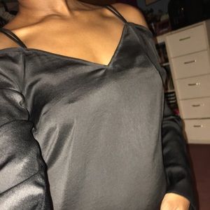 H&M strappy black satin cold shoulder blouse