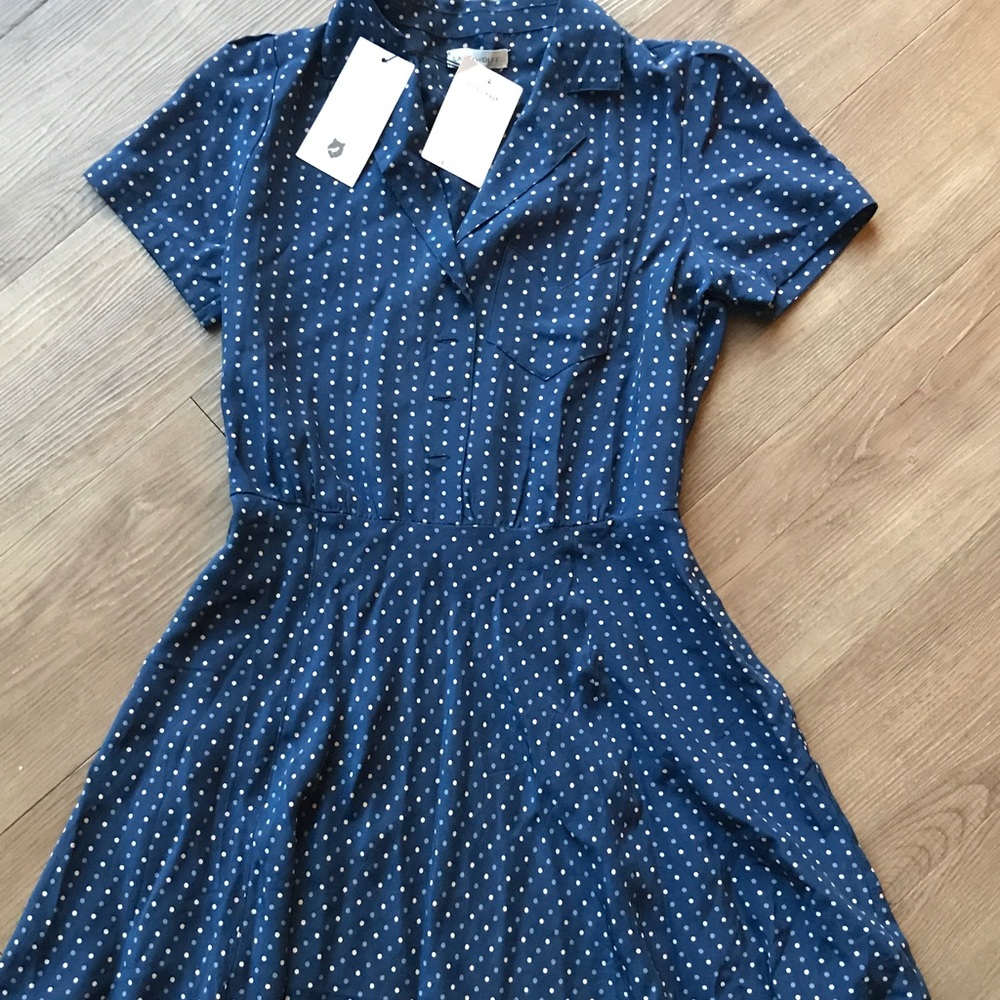 Blue Polka Dot Mini Skater Dress sz 2