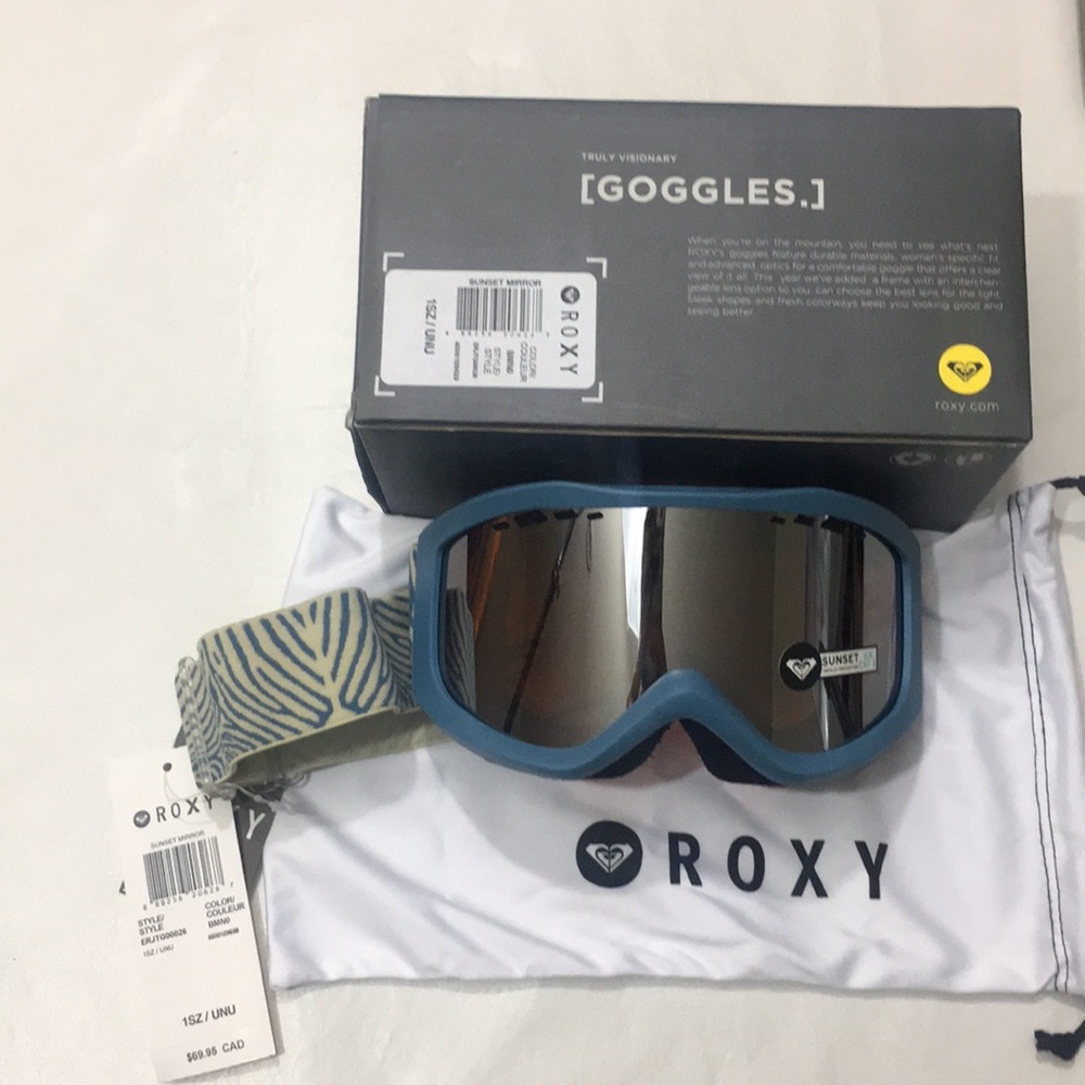 Roxy blue reflective mirror snowboard goggles NWT