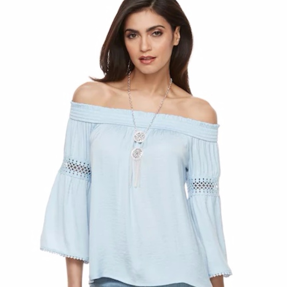 JLO Jennifer Lopez Bell Sleeve Off Shoulder Top