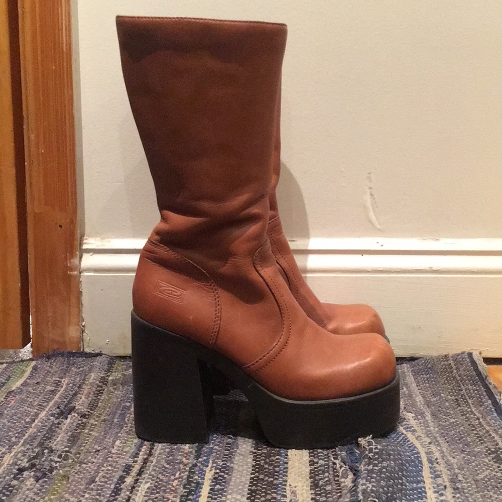 Chunky brown platform boots