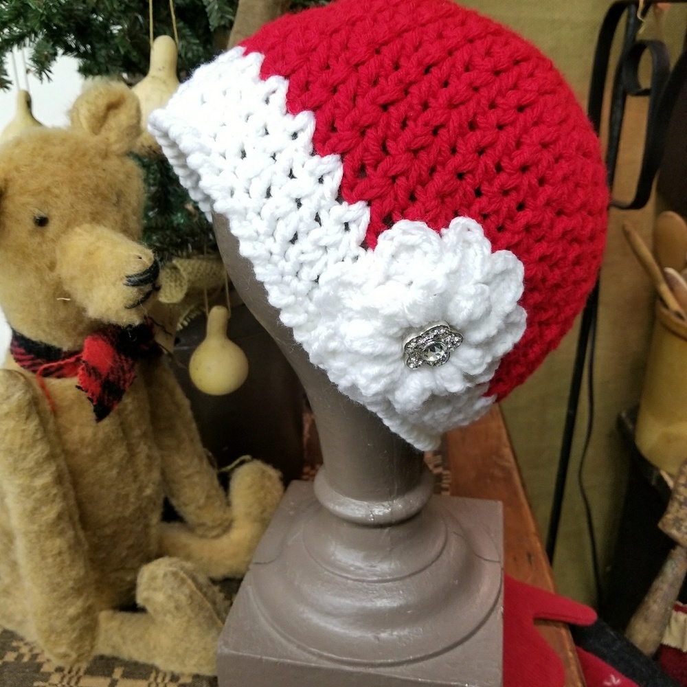 Red and white beanie