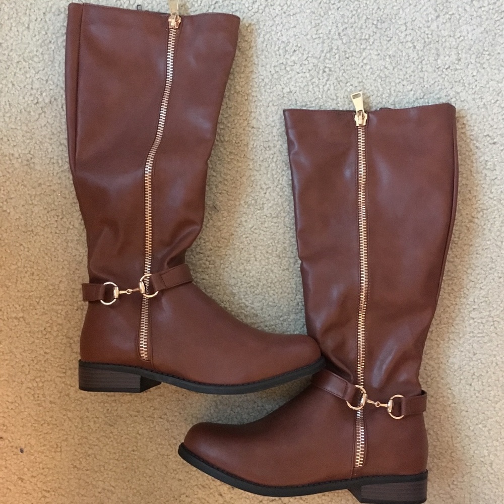 NEW Brown Faux Leather Riding Boots