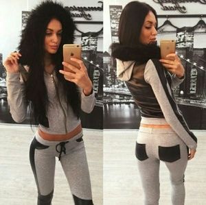 🆕2017  2 pieces black gray leather jumpsuit