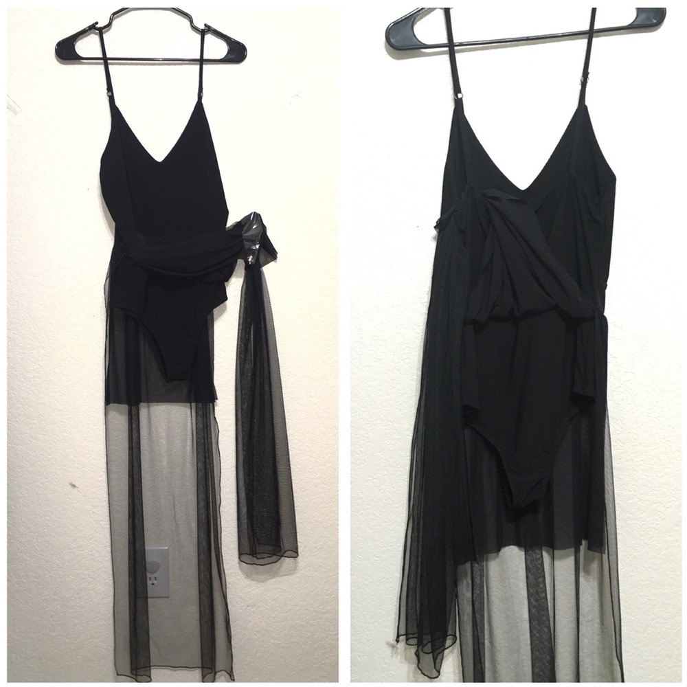 V-neck Bodysuit w/ Mesh Skirt - Picture 3 of 4