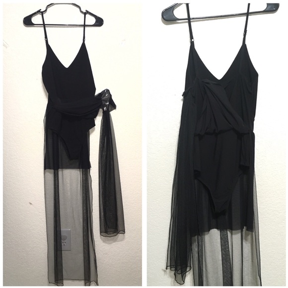 V-neck Bodysuit w/ Mesh Skirt - Picture 3 of 4