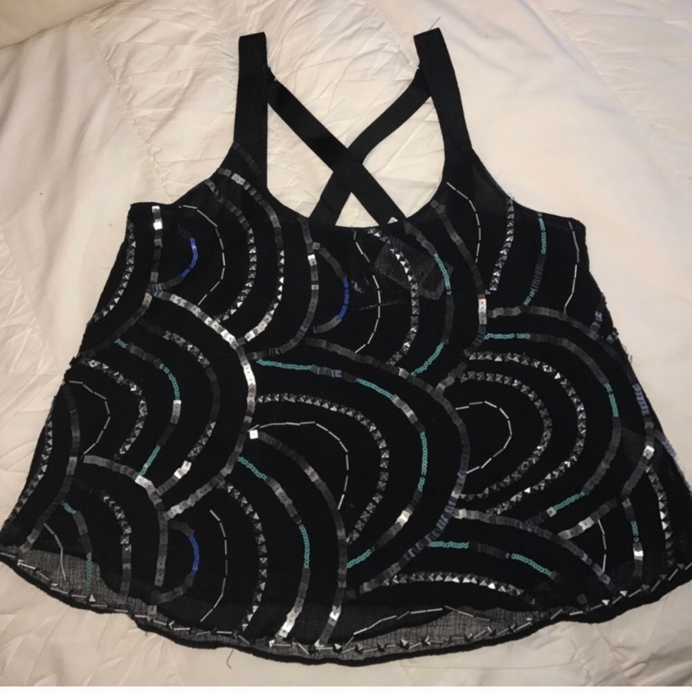 Free People Black Sequin Top