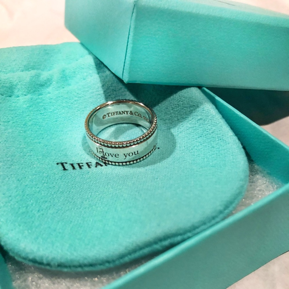 Tiffany & Co. Engraved “I Love You” Silver Ring.