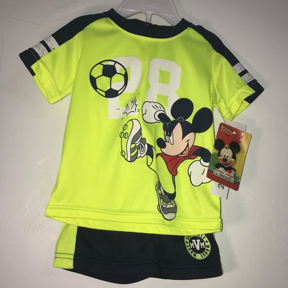 New! Neon Yellow Disney Mickey Mouse 2 Piece Set - Picture 5 of 8