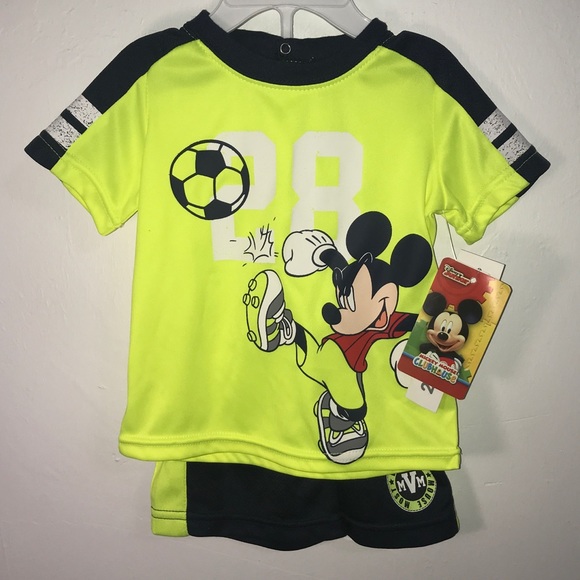 New! Neon Yellow Disney Mickey Mouse 2 Piece Set - Picture 3 of 8
