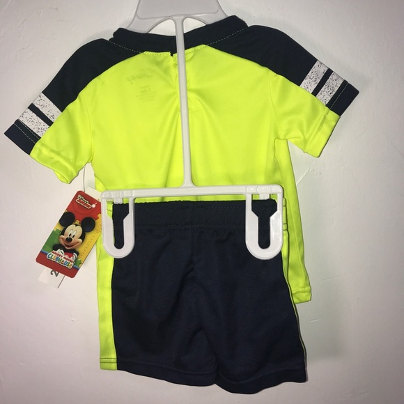 New! Neon Yellow Disney Mickey Mouse 2 Piece Set - Picture 2 of 8