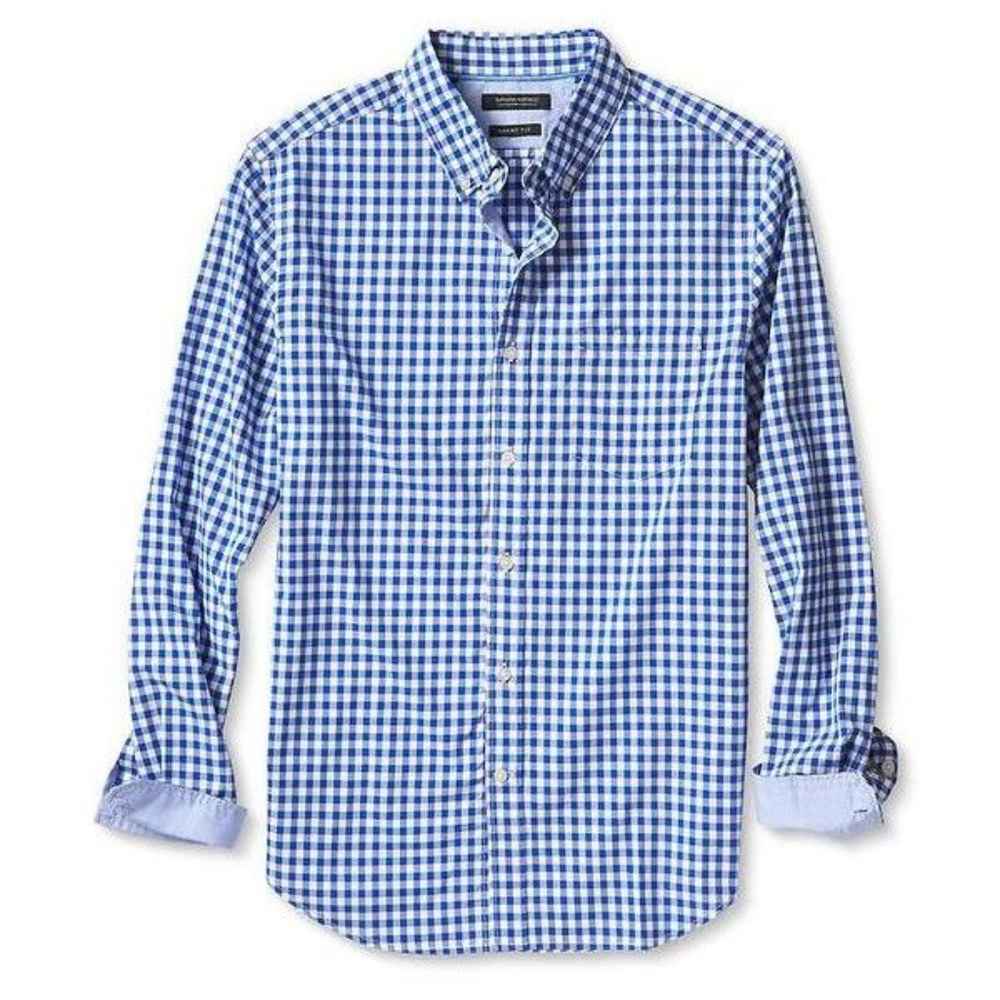 Banana Republic Large Slim White and Blue Shirt
