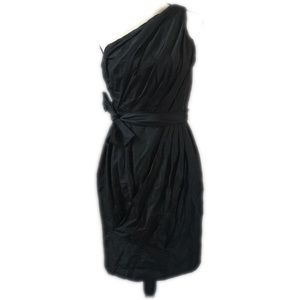 Carmen Marc Valvo One Shoulder Tiered Black Dress