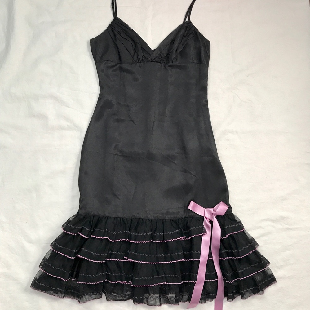 Betsey Johnson Satin Dress w/ Ruffle Bottom