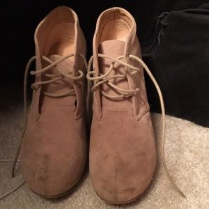 Necessary Clothing Tan Wedge Booties