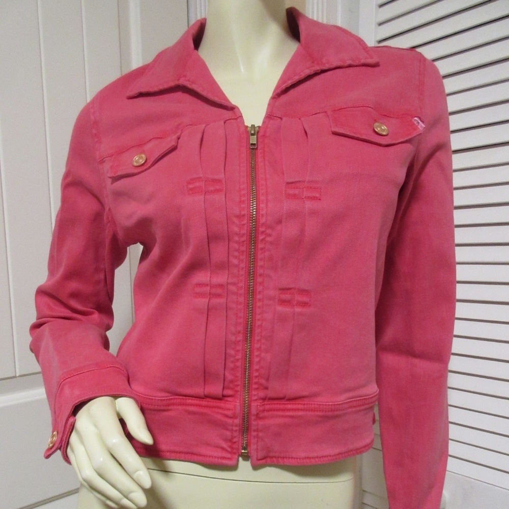 MOTHER Y2K Jean/Denim Jacket Trucker L Made USA Red-Pink Preppy Academia Western