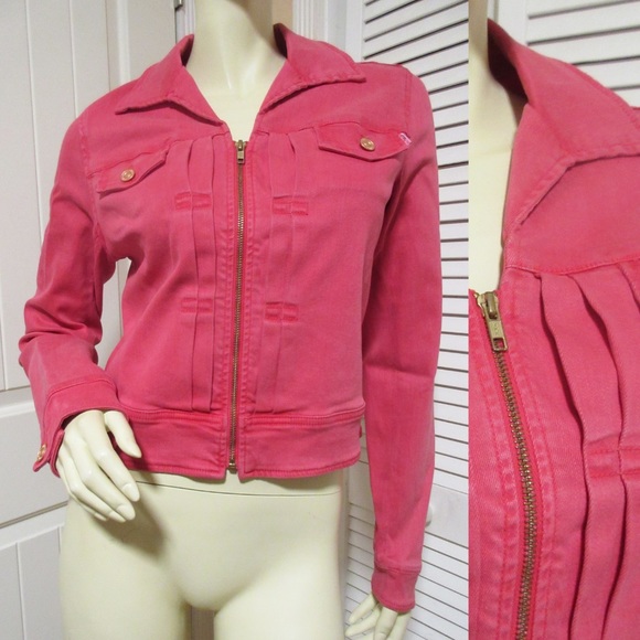 MOTHER Y2K Jean/Denim Jacket Trucker L Made USA Red-Pink Preppy Academia Western - Picture 2 of 9