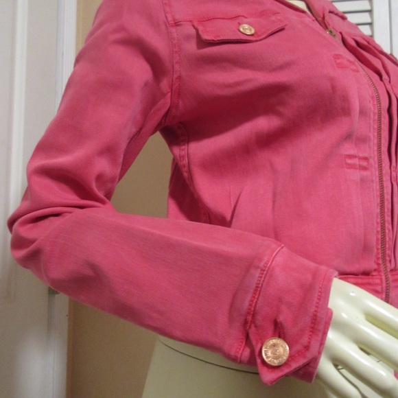 MOTHER Y2K Jean/Denim Jacket Trucker L Made USA Red-Pink Preppy Academia Western - Picture 5 of 9