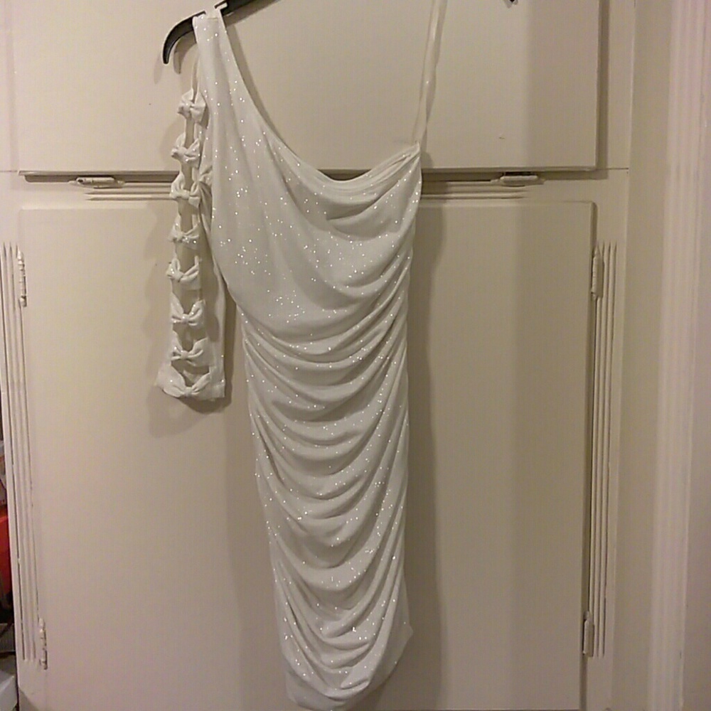 Charlotte Russe White Sparkle One Shoulder Dress