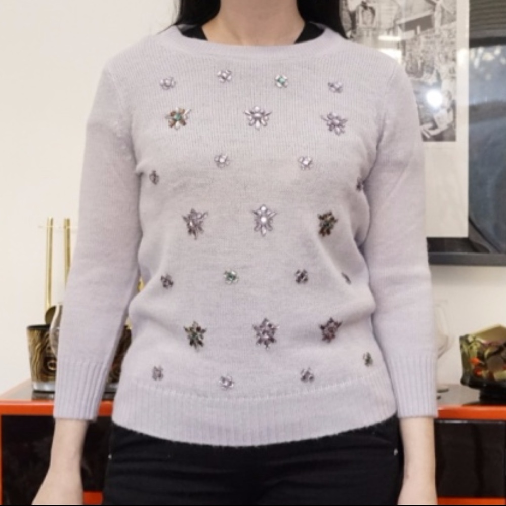 Lavender Jeweled Holiday Sweater J. Crew Sz. S