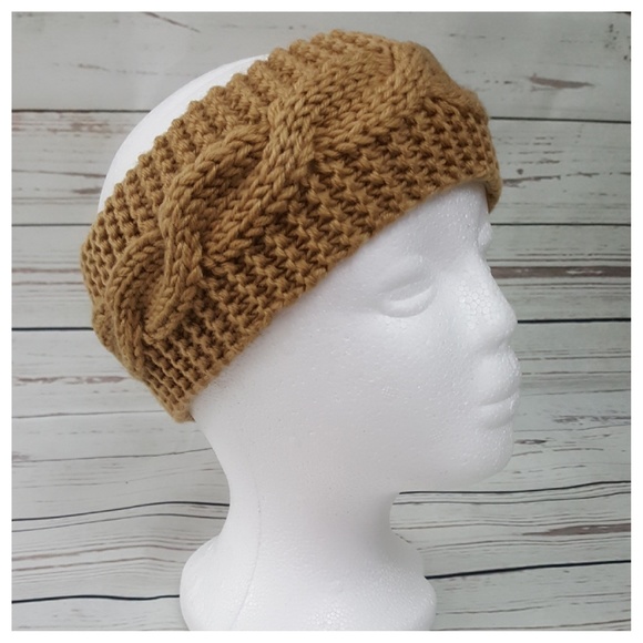 Accessories - Crochet Cable Knit Wool Headband Tan Ear Warmer