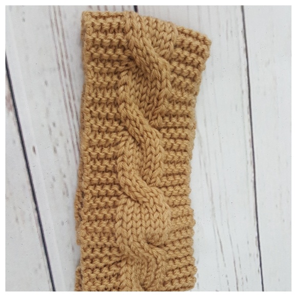 Crochet Cable Knit Wool Headband Tan Ear Warmer - Picture 3 of 6