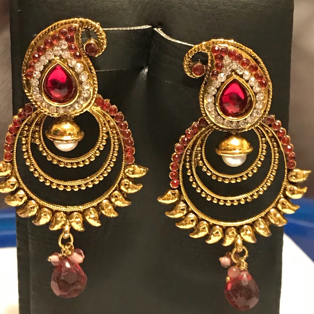 Indian gold earrings with pink silver stones new